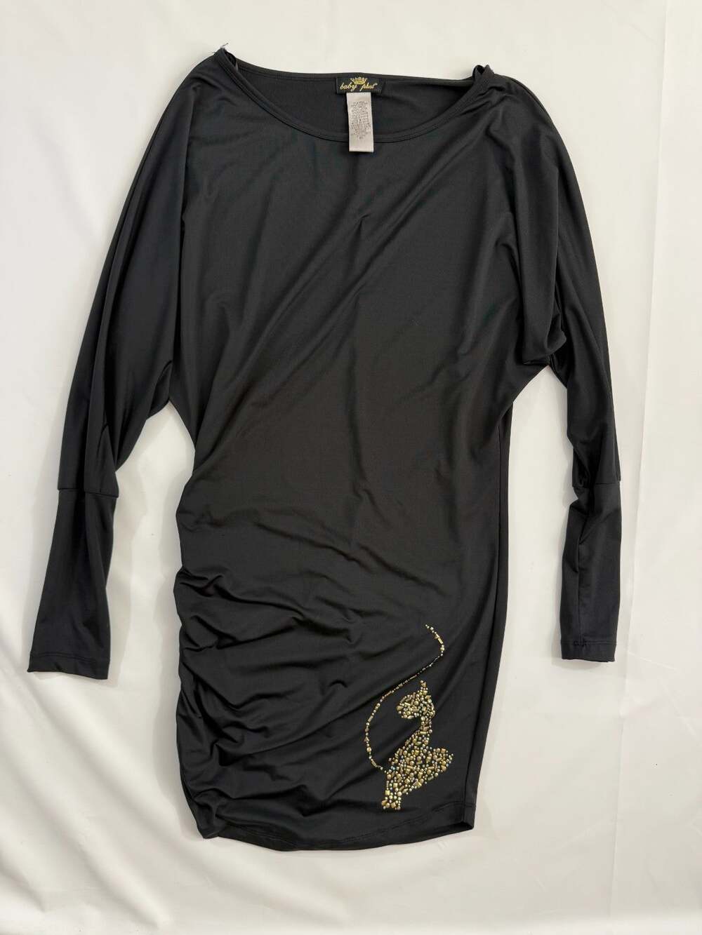 2010s BabyPhat long sleeve bedazzled bat wing body-con black mini dress